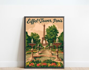 Eiffel Tower Vintage Travel Poster - Eiffel Tower Paris print, Paris Wall Art, Framed present, Gift France Present