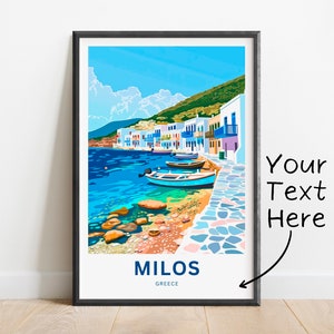 Personalized Milos Travel Print - Milos poster, Greek island Wall Art, Framed present, Gift Greece Present