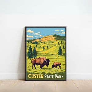 Custer State Park Vintage Reiseplakat - Custer State Park Druck, South Dakota Wandkunst, gerahmtes Geschenk, Geschenk South Dakota Geschenk