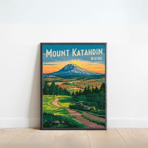 Mount Katahdin Vintage Travel Poster - Mount Katahdin Print, Maine Wall Art, Framed, Gift Maine Present