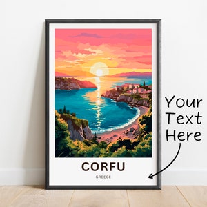 Personalized Corfu Travel Print - Corfu poster, Greece Wall Art, Framed present, Gift Greece Present