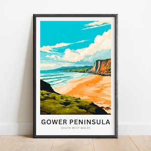 Gower Peninsula Travel Print - Gower Peninsula poster, South Wales Wall Art, Framed present, Gift England Present