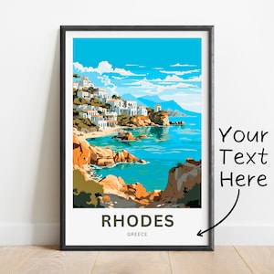 Personalized Rhodes Travel Print - Rhodes poster, Greece Wall Art, Framed present, Gift Greece Present