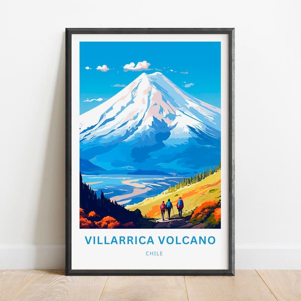 Villarrica Volcano Travel Print - Villarrica Volcano poster, Rucapillán Wall Art, Framed present, Gift Chile Present