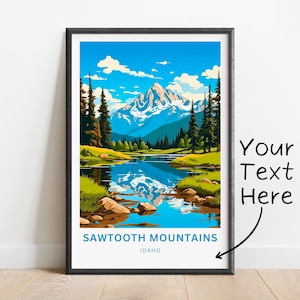 Personalized Sawtooth Mountains Travel Print - Sawtooth Mountains poster, Idaho Wall Art, Framed present, Gift United States Present