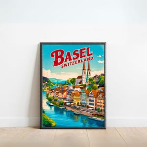 Basel Vintage Reiseplakat - Basel Druck, Schweiz Wandkunst, gerahmtes Geschenk, Geschenk Schweiz derzeit