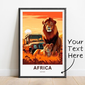 Personalized Africa Travel Print, Africa Safari poster, African Wall Art, Framed present, Gift Africa Present, Customize Your Text