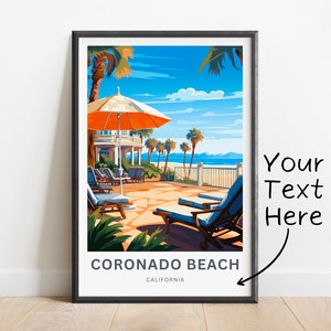 Impressão de viagem personalizada de Coronado - pôster de Coronado Valley, arte de parede da Califórnia, presente emoldurado, presente da Califórnia