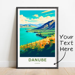 Personalisierte Donau Reisedruck - Donau Poster, Donau Wandkunst, gerahmtes Geschenk, Geschenk Europa Dekor Geschenk, passen Sie Ihren Text an