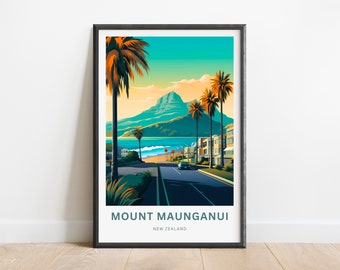Mount Maunganui Travel Print - Mount Maunganui poster, New Zealand Wall Art, Framed present, Gift New Zealand Present