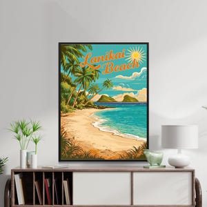 Lanikai Beach Vintage Travel Poster - Lanikai Beach print, Hawaii Wall Art, Framed present, Gift Hawaii Present