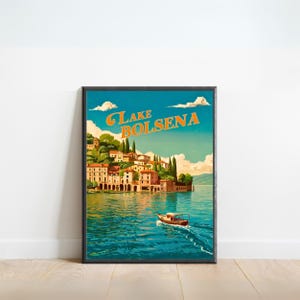 Lake Bolsena Vintage Travel Poster - Lake Bolsena Print, Italy Wall Art, Framed, Gift Italy Present