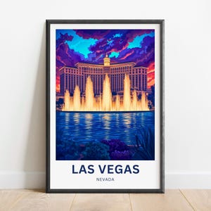 Las Vegas Travel Print - Las Vegas Bellagio Fountains Poster, Nevada Wall Art, Framed present, Gift Nevada Present