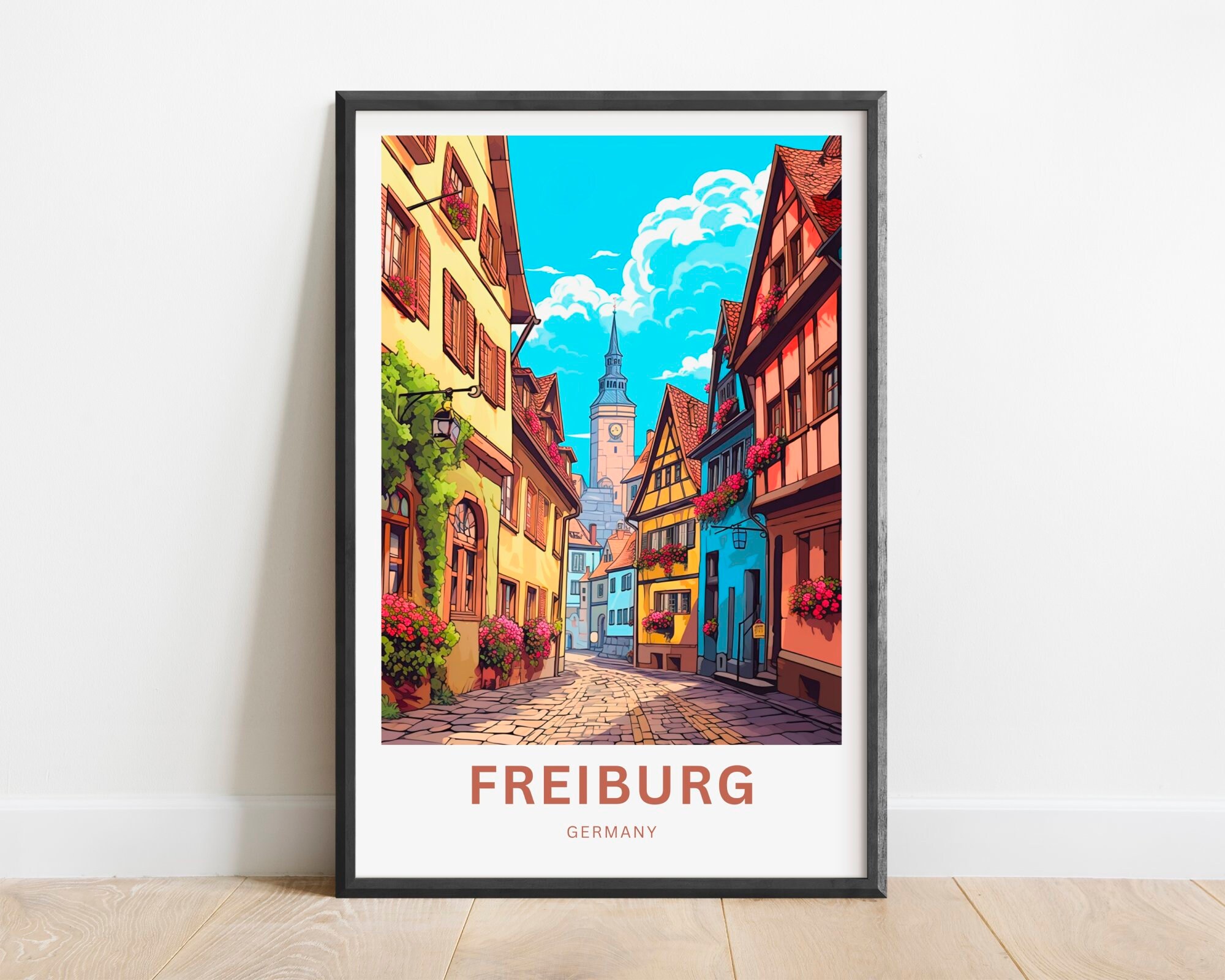 写真集　Dorf-Bilder　ヴィリー・プフナー　ドイツ語 Freiburg Travel Print - Freiburg Poster, Germany Wall Art, Framed