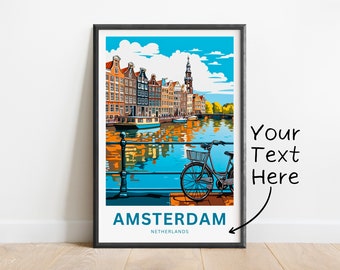 Gepersonaliseerde Amsterdam Travel Print - Amsterdam poster, Nederlandse kunst aan de muur, ingelijst cadeau, cadeau Nederland cadeau