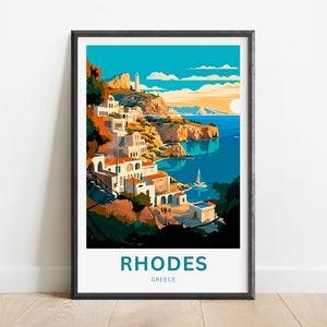 Rhodes Travel Print - Rhodes poster, Greece Wall Art, Framed present, Gift Greece Present