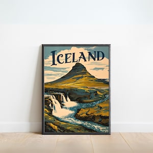 Iceland Vintage Travel Poster - Iceland Print, Nordic Island  Wall Art, Framed, Gift Europe Present