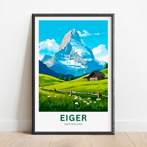 Eiger Travel Print - Eiger Mountain poster, Switzerland Wall Art, Framed present, Gift Switzerland Present