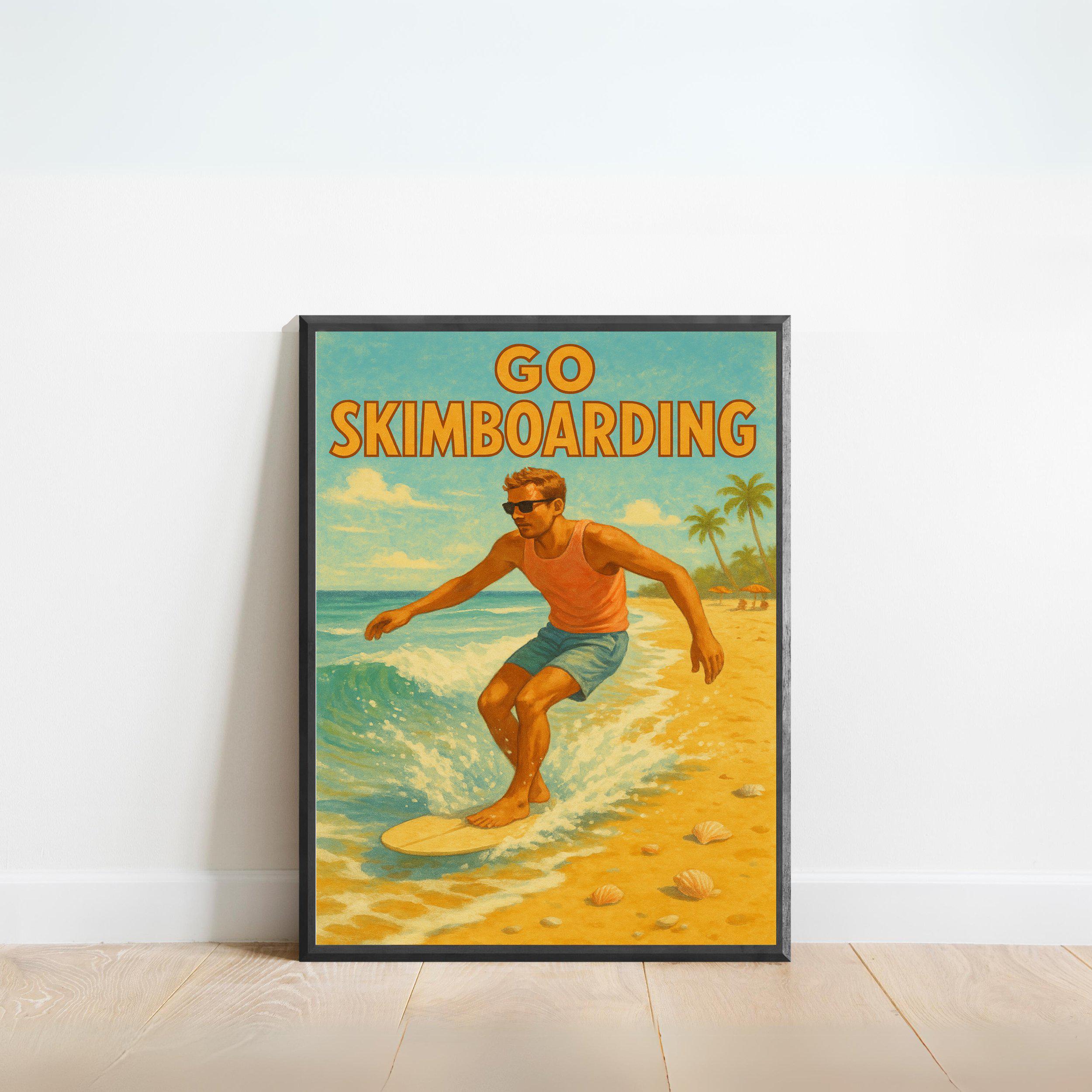 Skimboarding Poster – Vintage Beach Sports Wall Art for Coastal