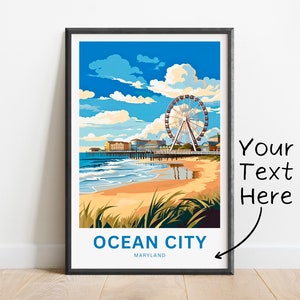 Personalisierte Ocean City Reise-Druck - Ocean City Poster, Maryland Wandkunst, gerahmtes Geschenk, Geschenk Maryland vorhanden