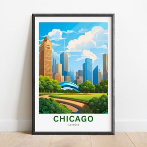 Chicago Travel Print - pôster de Chicago, arte de parede de Illinois, presente emoldurado, presente de Illinois