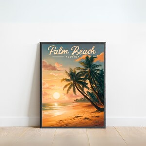 Cartel de viaje vintage de Palm Beach - Impresión de Palm Beach, Arte de la pared de Florida, Presente enmarcado, Regalo Florida Presente