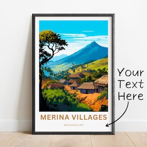Personalized Merina Villages Travel Print - Merina Villages Madagascar poster, Africa Wall Art, Framed present, Gift Madagascar Present