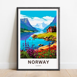 Norway Travel Print - Norway poster, Europe Wall Art, Framed present, Gift Europe Present