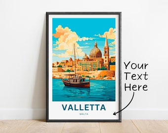 Personalized Valletta Travel Print - Valletta poster, Malta Wall Art, Framed present, Gift Malta Present
