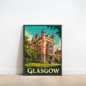 Glasgow Vintage Travel Poster - Glasgow print, Scotland Wall Art, Framed present, Gift Scotland Present