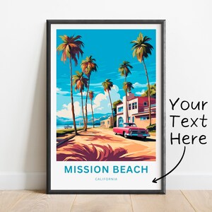 Personalized Mission Beach Travel Print - Mission Beach poster, California Wall Art, Decor, Framed present, Gift California Present