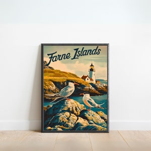 Farne Islands Vintage Travel Poster - Farne Islands Print, Northumberland, England Wall Art, Framed, Gift England Present