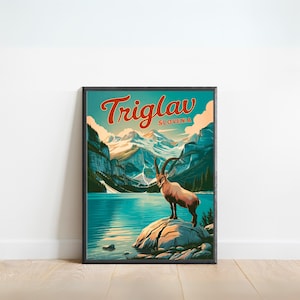 Triglav Vintage Travel Poster - Triglav Print, Slovenia Wall Art, Framed, Gift Slovenia Present