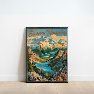 Sierra Nevada Vintage Travel Poster - Sierra Nevada Print, California Wall Art, Framed, Gift Nevada Present