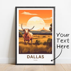 Personalized Dallas Travel Print - Dallas poster, Texas Wall Art, Framed present, Gift Texas Present, Customize Your Text