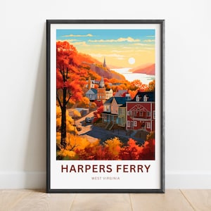 Harpers Ferry Travel Print - Harper&#39;s Ferry poster, West Virginia Wall Art, Framed present, Gift West Virginia Present, Customized Your Text