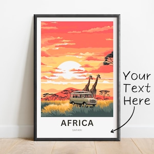 Africa Safari Travel Print, Africa Safari poster, African Wall Art, Framed present, Gift Africa Present, Customize Your Text