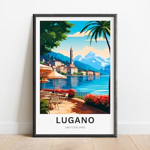 Lugano Travel Print - Lugano poster, Switzerland Wall Art, Framed present, Gift Switzerland Present, Customized your text