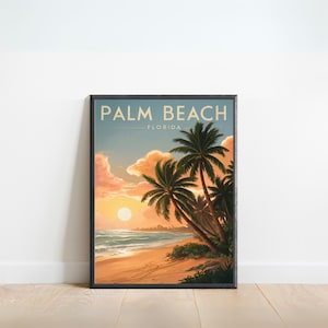 Cartel de viaje vintage de Palm Beach - Impresión de Palm Beach, Arte de la pared de Florida, Presente enmarcado, Regalo Florida Presente