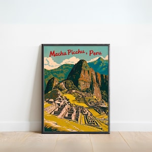Machu Picchu Vintage Travel Poster - Machu Picchu Print, Peru Wall Art, Framed, Gift Peru Present