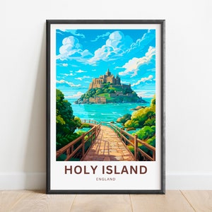 Holy Island Travel Print - Holy Island poster, England Wall Art, Framed present, Gift England Present
