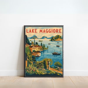 Lago Maggiore Vintage Reiseplakat - Lago Maggiore Druck, Italien Wandkunst, gerahmt, Geschenk Italien Geschenk