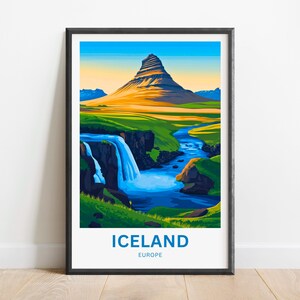 Iceland Travel Print - Iceland Poster, Land of Fire and Ice, Europe Wall Art, Framed present, Gift Nordic Island Present