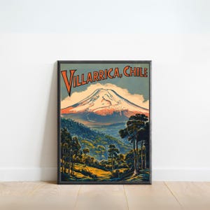 Villarrica Mountain Vintage Travel Poster - Villarrica Print, Chile Wall Art, Framed, Gift Chile Present