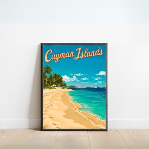Cayman Islands Vintage Travel Poster - Cayman Islands Print, Caribbean Wall Art, Framed, Gift United States Present