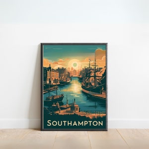 Southampton Vintage Travel Print - Southampton Vintage poster, United Kingdom Wall Art, Framed present, Gift United Kingdom Present