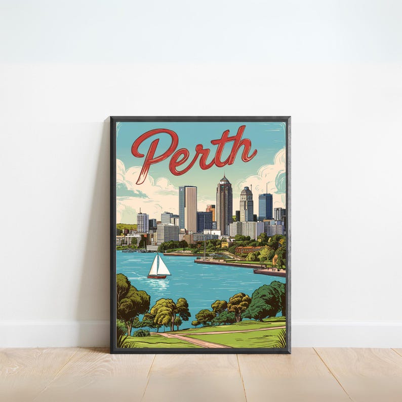 Perth Community Posters Perth Vintage Travel Poster - Perth Print, Australia Wall Art, Framed ...