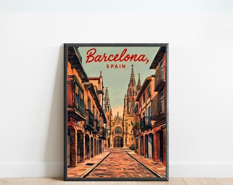 Barcelona Vintage Travel Poster - Barcelona print, Spain Wall Art, Framed present, Gift Spain Present