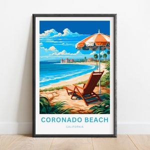 Impressão de viagem de Coronado - pôster de Coronado Valley, arte de parede da Califórnia, presente emoldurado, presente presente da Califórnia