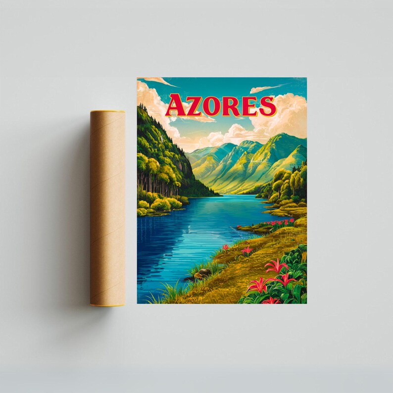 Azores Vintage Travel Poster - Azores Print, Portugal Wall Art, Framed ...